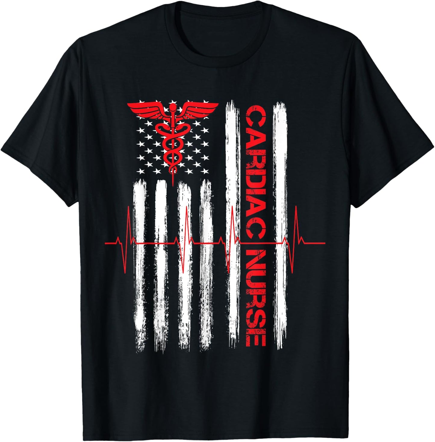 Cardiac Nurse American Flag Patriotic Registered Nurse Gift Men T-Shirt - T-Shirt | Black