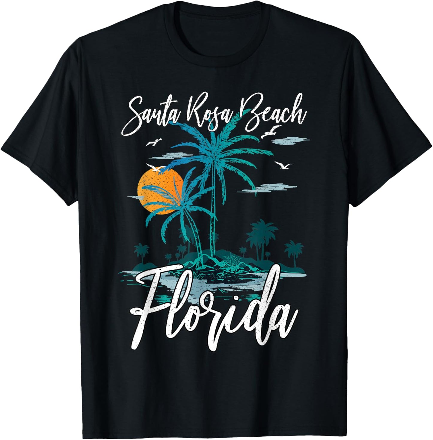 Family Vacation Retro Sunset Florida Santa Rosa Beach T-Shirt - T-Shirt | Black
