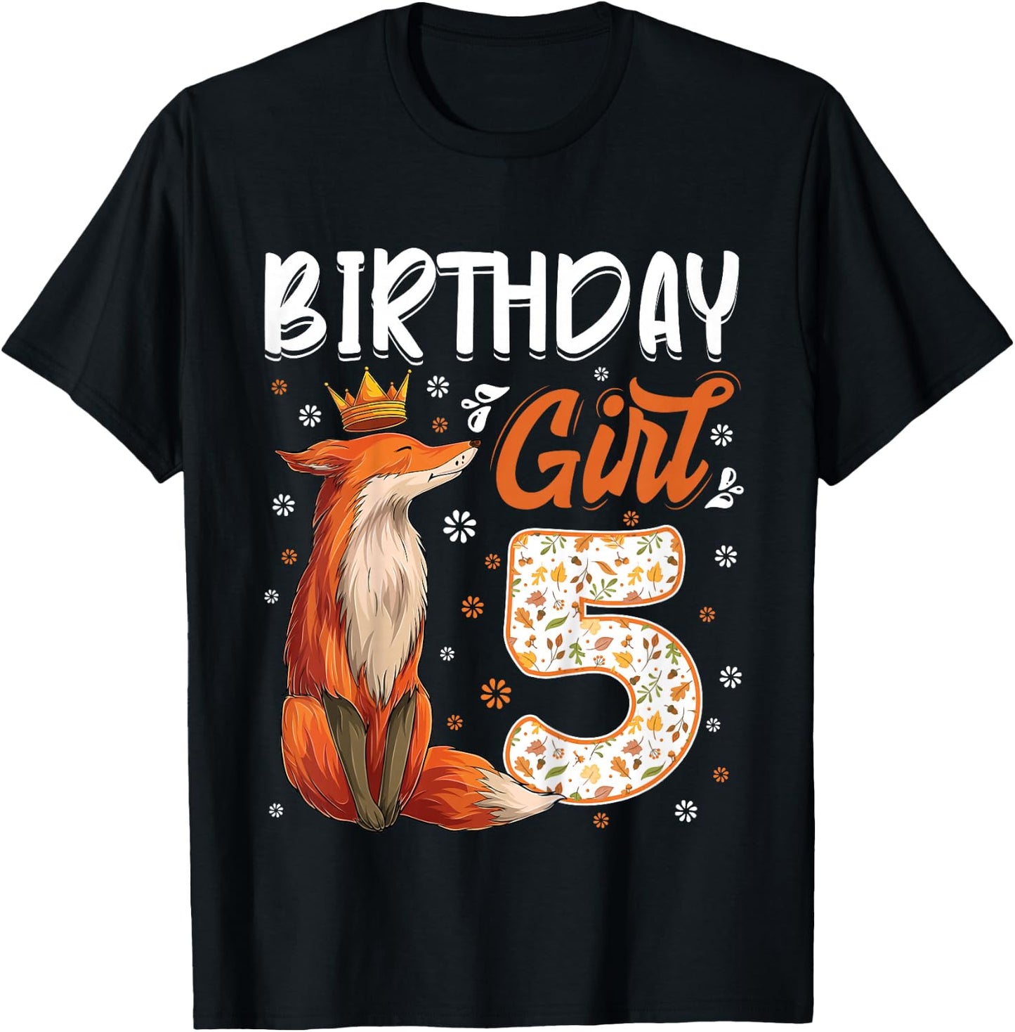 Fox Animal Lovers 5th Birthday Girl Fox B-day 5 year old T-Shirt - T-Shirt | Black