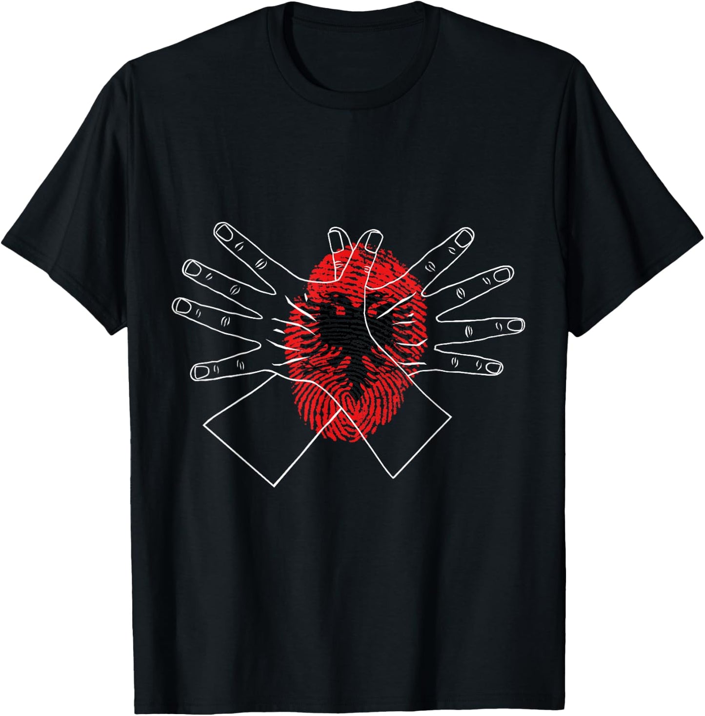 Shqipe Albania Double Headed Eagle Hand Sign Gesture T-Shirt - T-Shirt | Black