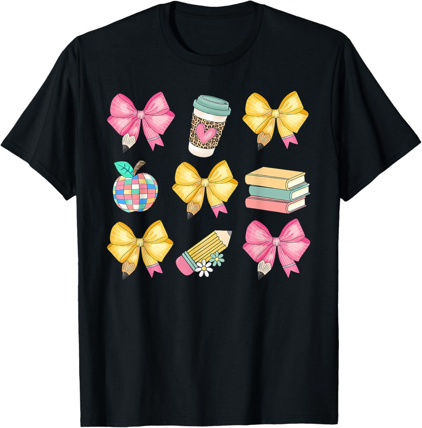 Coquette Bow Pencil Teacher Student First Day Back To School T-Shirt - T-Shirt | Black