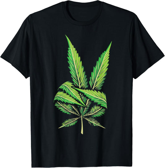 Funny Peace Hand Weed Gift Cool Marijuana Leaf Peace Sign T-Shirt - T-Shirt | Black
