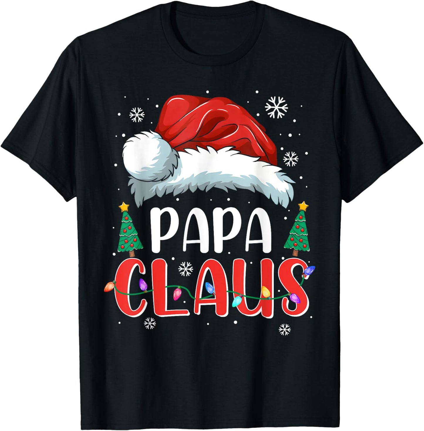 Papa Claus Shirt Christmas Lights Pajama Family Matching T-Shirt - T-Shirt | Black