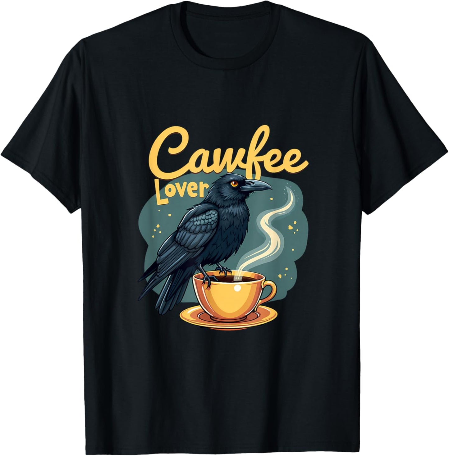 Cawfee Lover Raven Crow With Coffee Cup T-Shirt - T-Shirt | Black