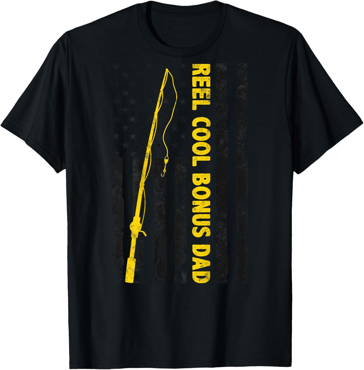 Reel cool Bonus Dad Fishing American Flag gift Fisherman Dad T-Shirt - T-Shirt | Black
