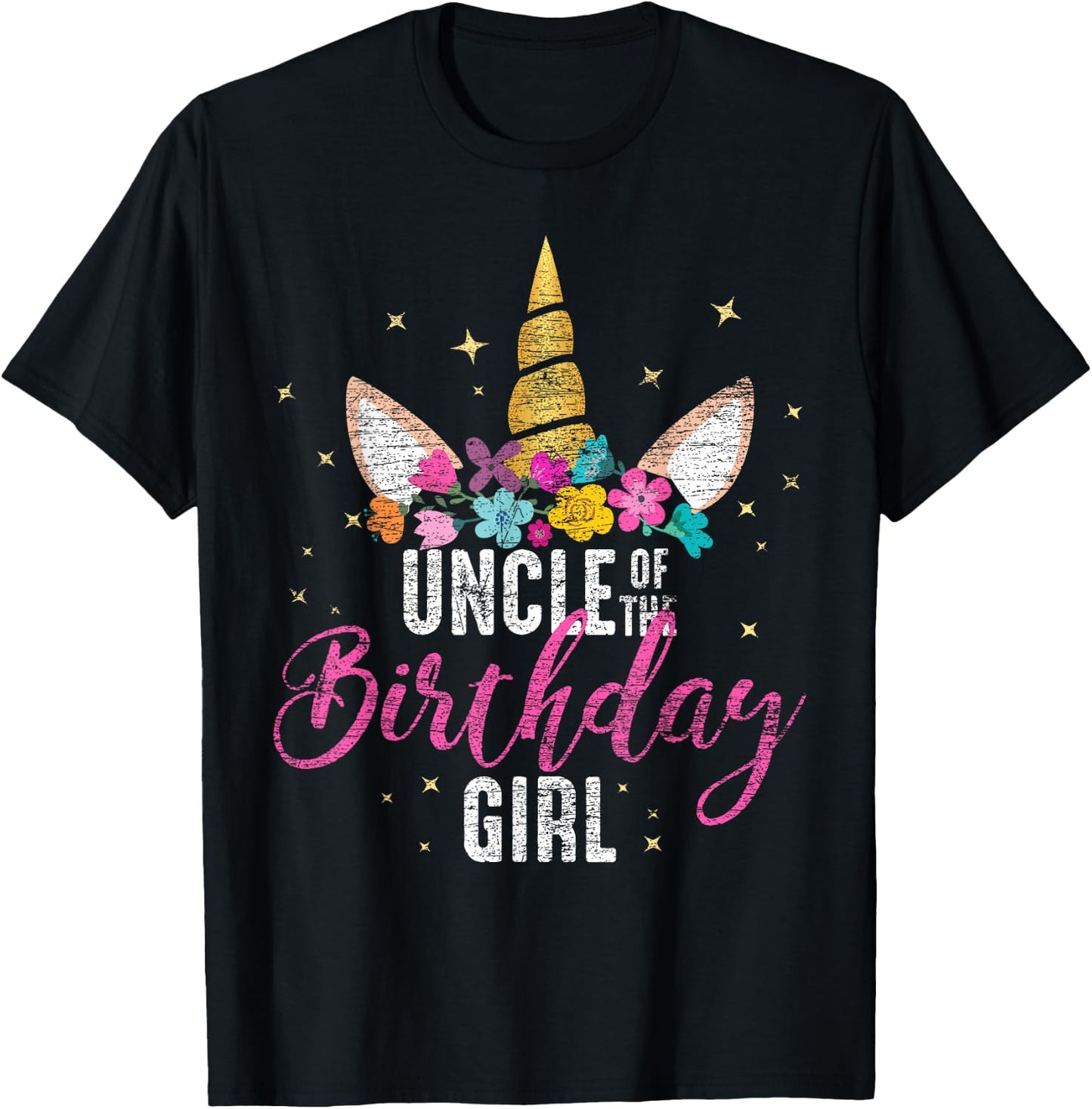 Uncle Of The Birthday Girl Uncle Gift Unicorn Birthday T-Shirt - T-Shirt | Black