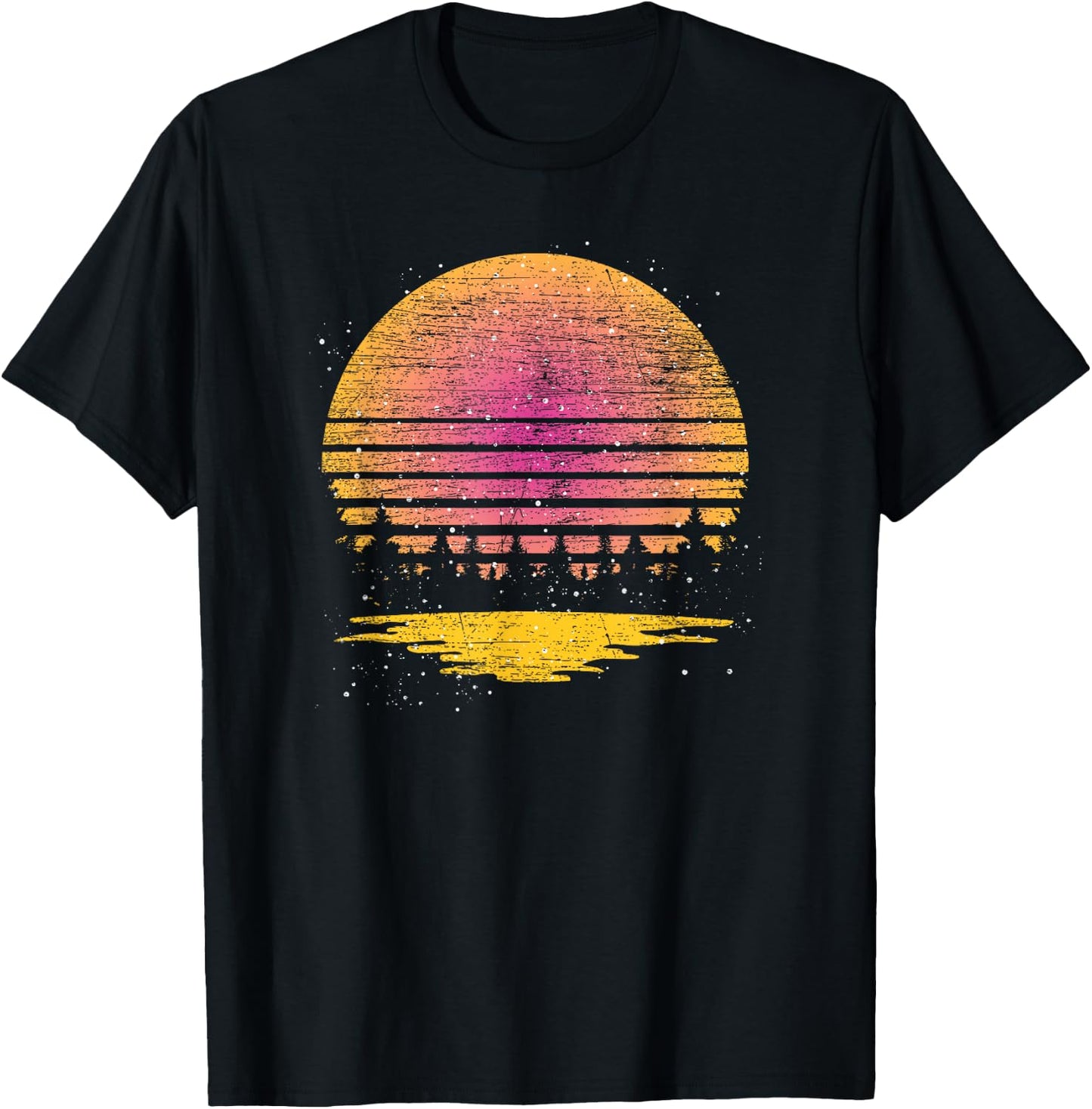 Reflection Full Moon Nature Wildlife Trees Retro Forest T-Shirt - T-Shirt | Black