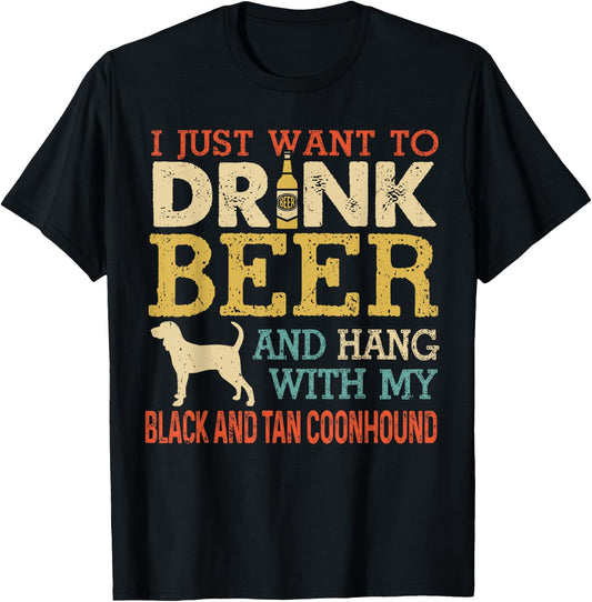 Black And Tan Coonhound Dad Drink Beer Hang With Dog Funny Women T-Shirt - T-Shirt | Black