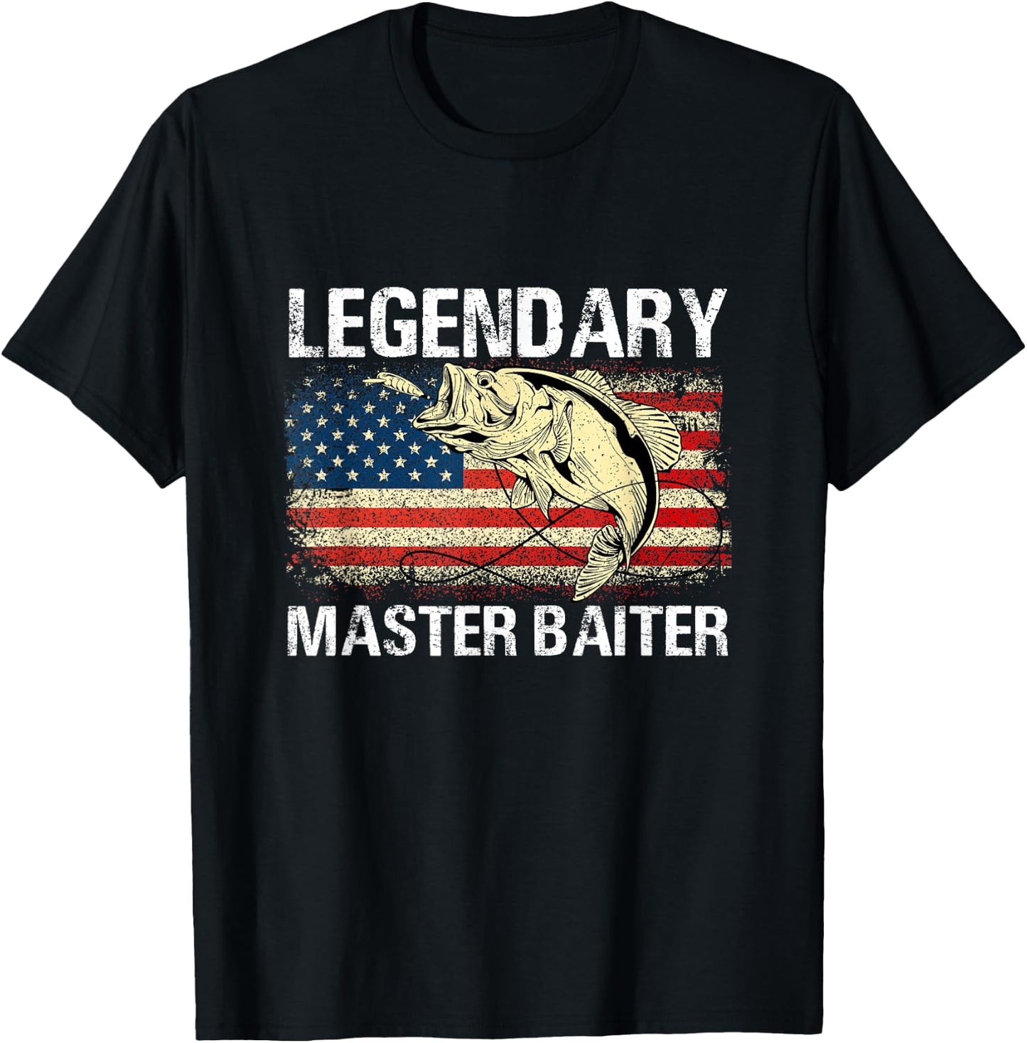 Legendary Master Baiter Funny Fishing Gift American Flag T-Shirt - T-Shirt | Black
