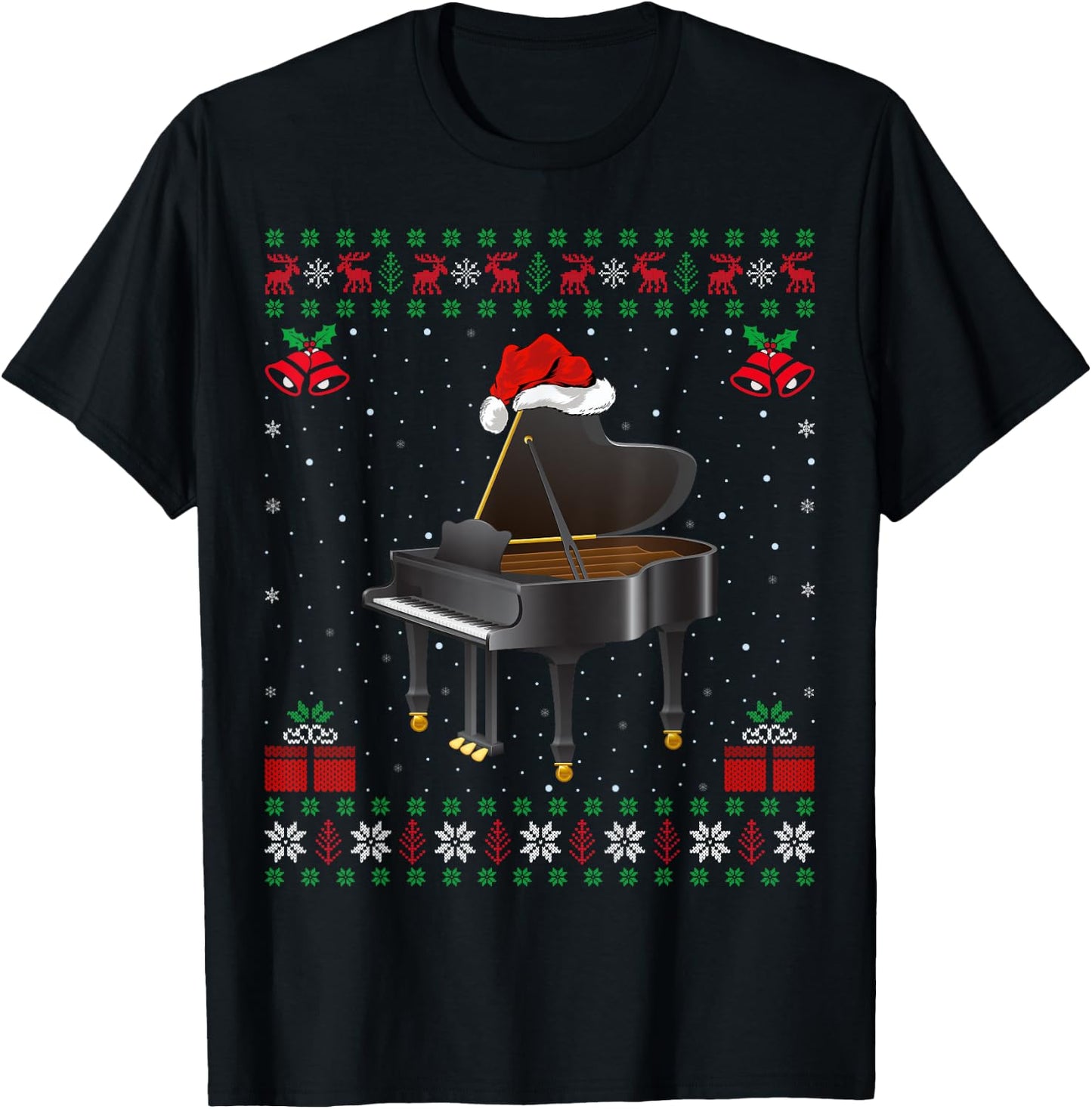 Piano Player Music Lover Xmas Gift Ugly Piano Christmas T-Shirt - T-Shirt | Black