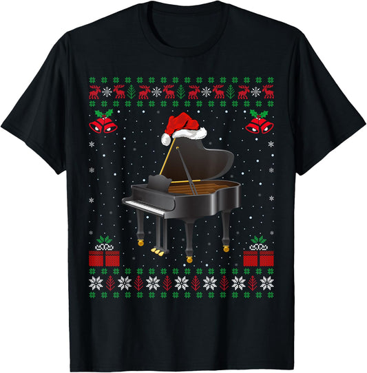 Piano Player Music Lover Xmas Gift Ugly Piano Christmas T-Shirt - T-Shirt | Black