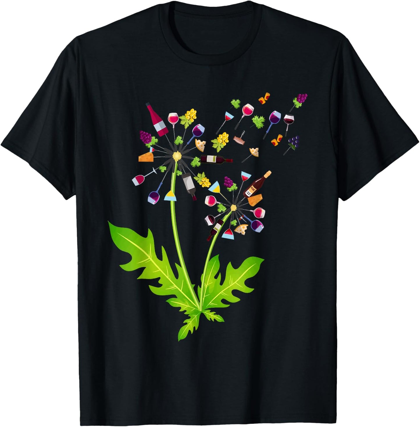 Wine Dandelion Drinking Wine Rosee Wine Lovers Rosee Wine T-Shirt - T-Shirt | Black
