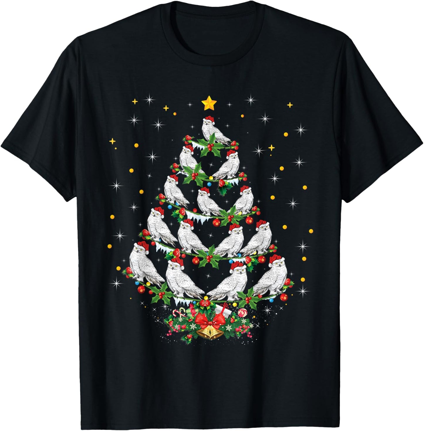 Snowy Owl Bird Lover Xmas Gift Snowy Owl Christmas Tree T-Shirt - T-Shirt | Black