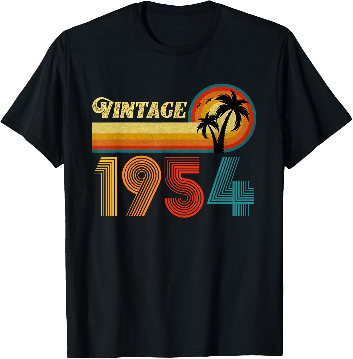 Vintage 1954 Birthday Gift Women 71 Years Retro Palm T-Shirt - T-Shirt | Black