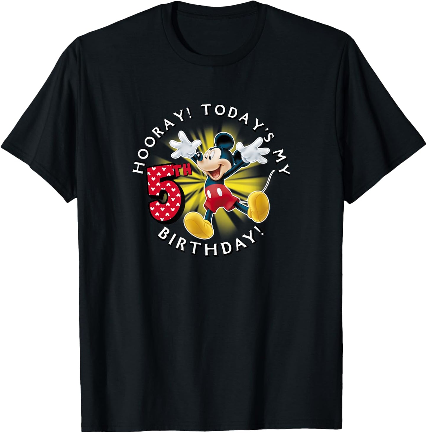 Disney Mickey Mouse Hooray! Today's My 5th Birthday Small T-Shirt - T-Shirt | Black
