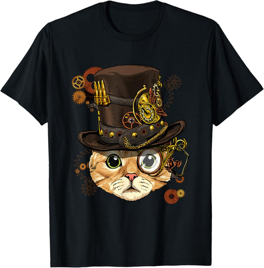 Cat Shirt Steampunk Cat Shirt Medieval Kitten Pet Cat Lover T-Shirt - T-Shirt | Black
