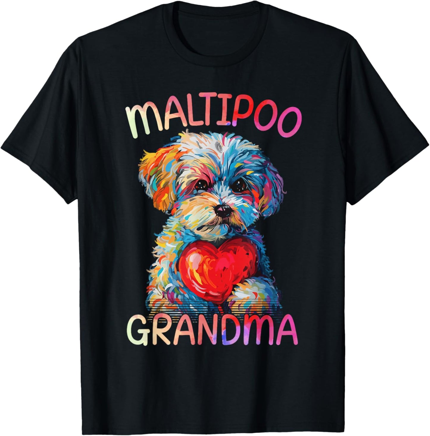 Maltipoo Dog Lovers Heart Pop Art Maltipoo Grandma T-Shirt - T-Shirt | Black