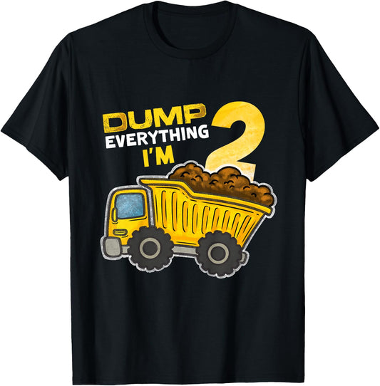 Kids Dump Everything I'm 2 Truck 2 Years Old 2nd Birthday Boy T-Shirt - T-Shirt | Black