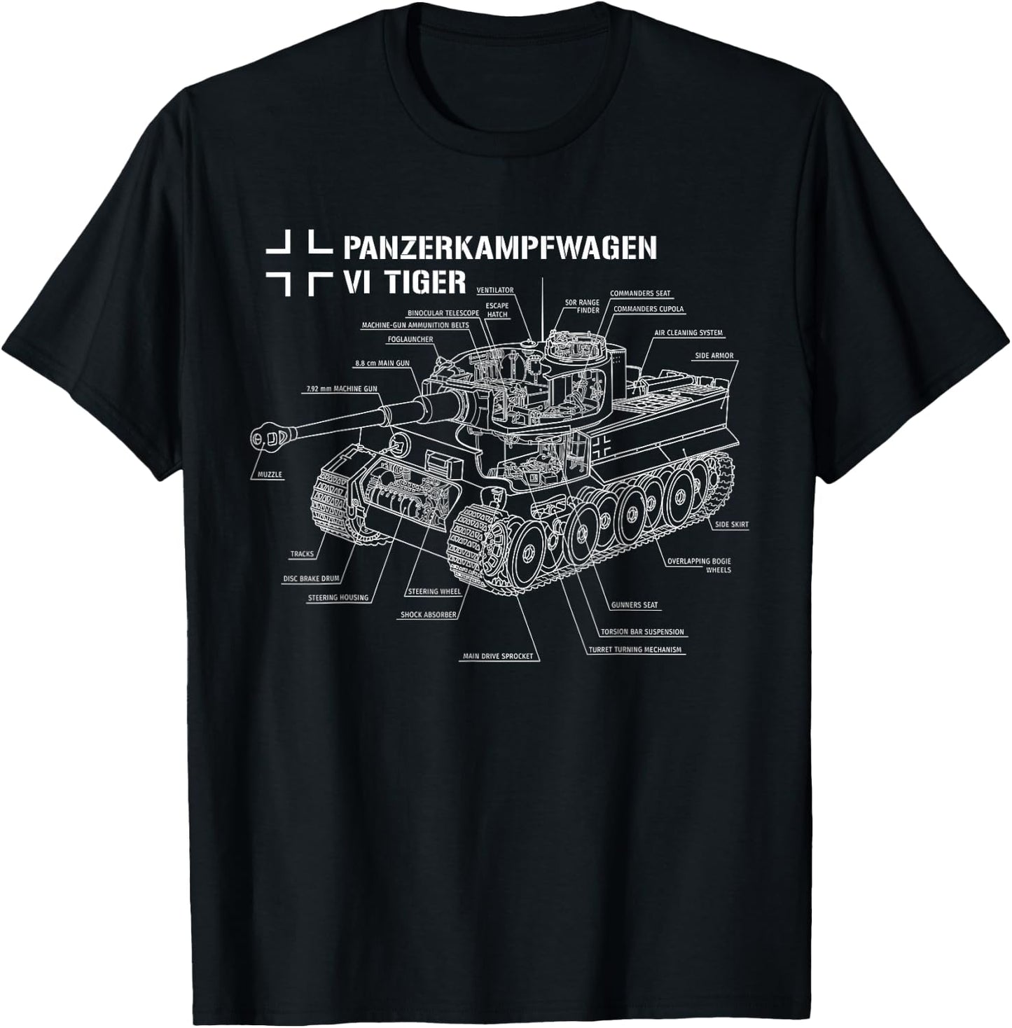 World War 2 German Tank Tiger I Engineering Blueprint T-Shirt - T-Shirt | Black