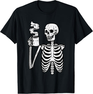 Halloween Skeleton Coffee Funny Costume Men Women Kids Boys T-Shirt - T-Shirt | Black