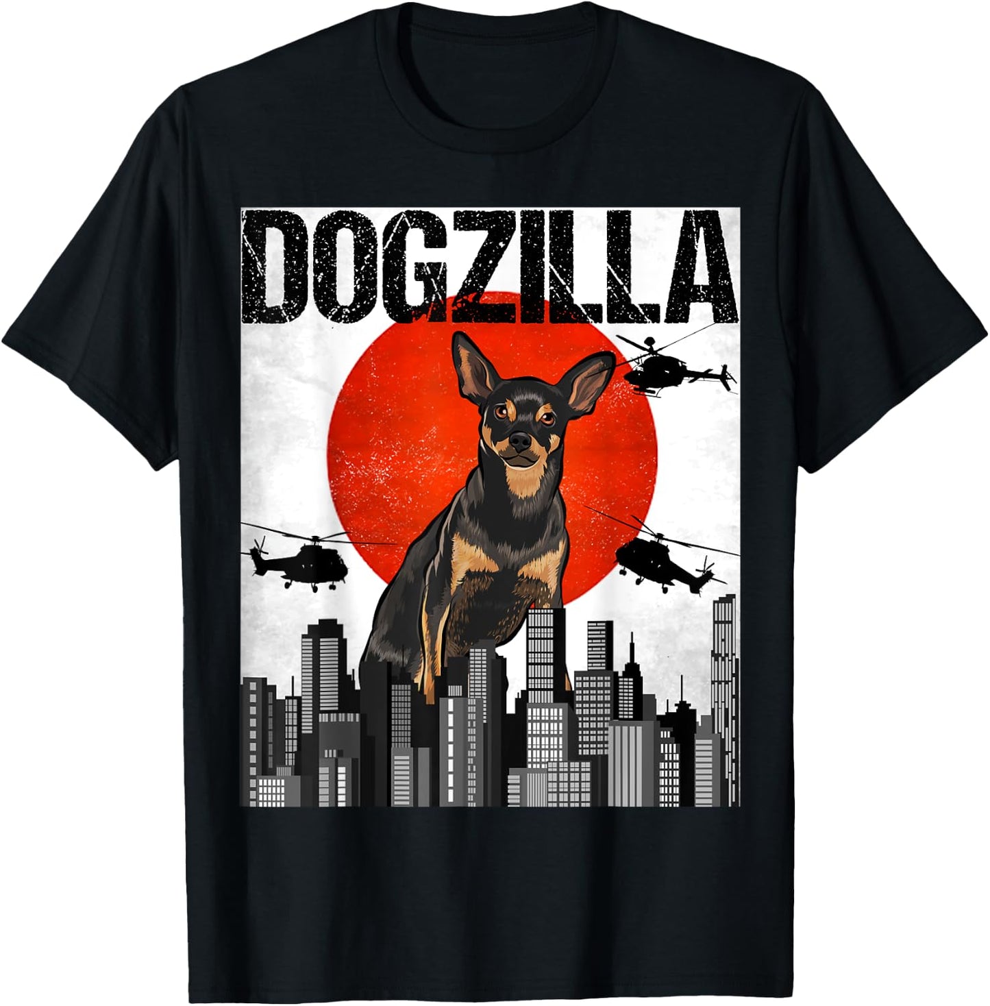 Funny Vintage Japanese Dogzilla Miniature Pinscher T-Shirt - T-Shirt | Black