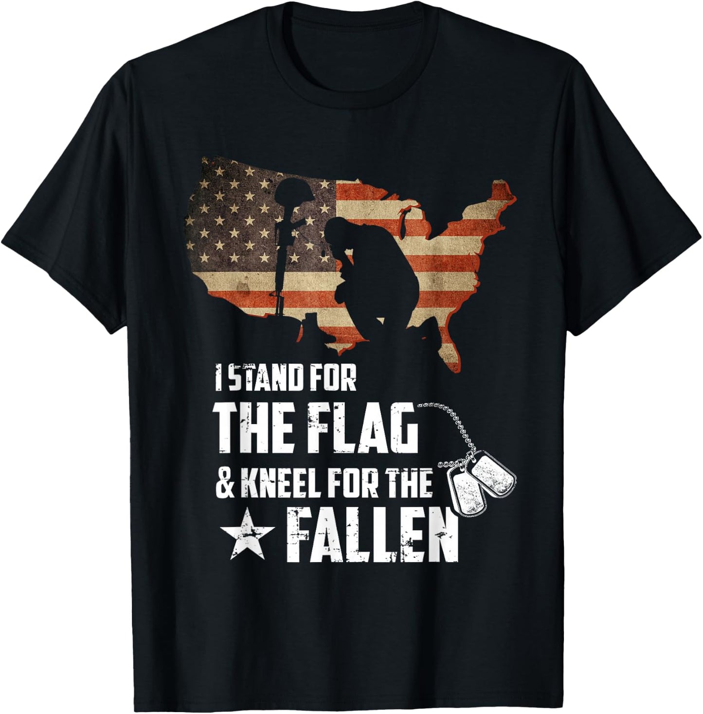 I Stand For The Flag And Kneel For The Fallen USA Veteran T-Shirt - T-Shirt | Black