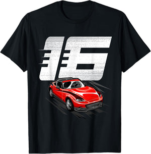 16th Birthday Boy Race Car 16 Year Old Birthday Racing Kids T-Shirt - T-Shirt | Black