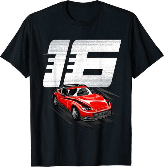 16th Birthday Boy Race Car 16 Year Old Birthday Racing Kids T-Shirt - T-Shirt | Black