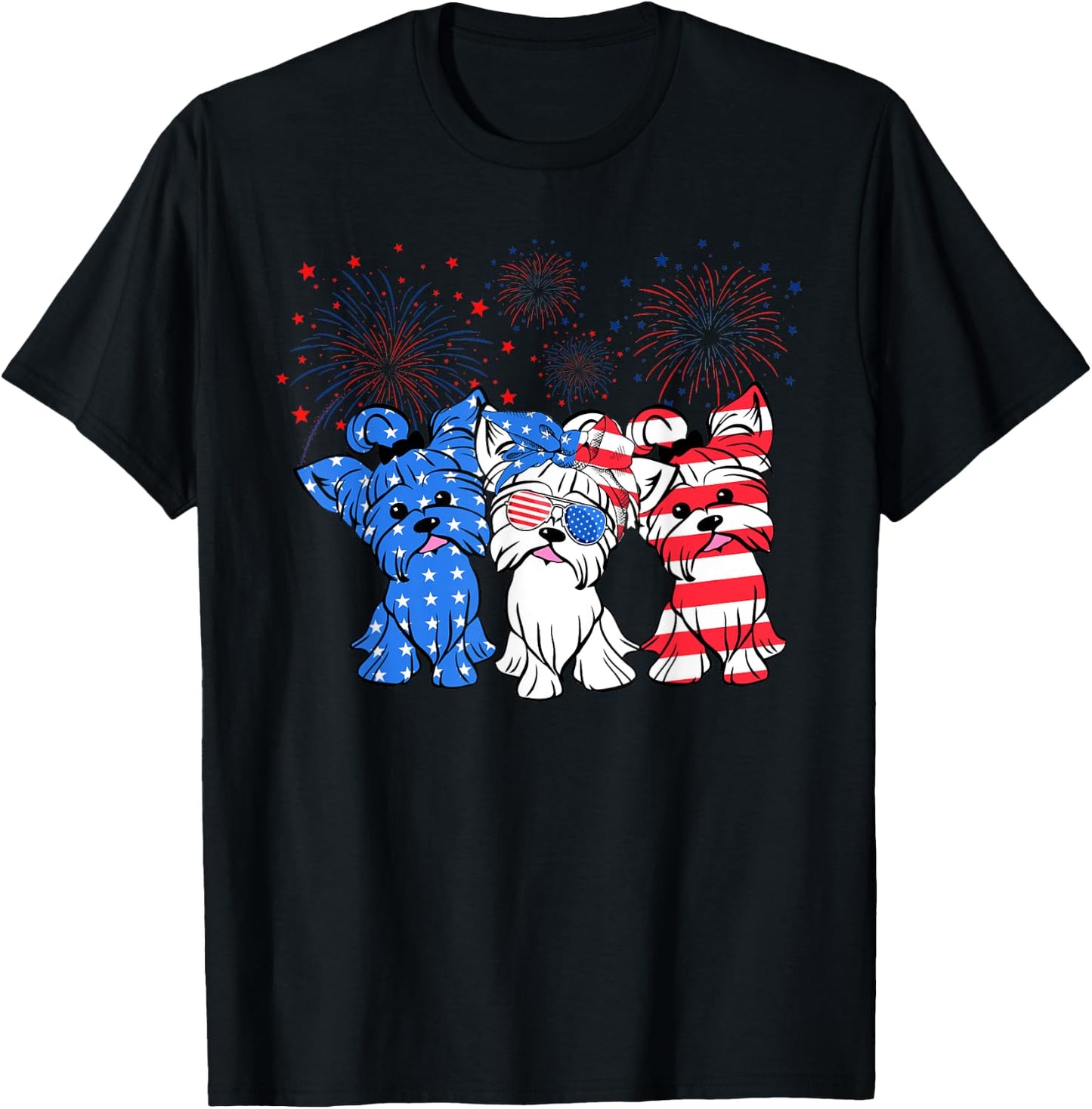 Funny Yorkie Yorkshire Dog American Flag Patriotic T-Shirt - T-Shirt | Black