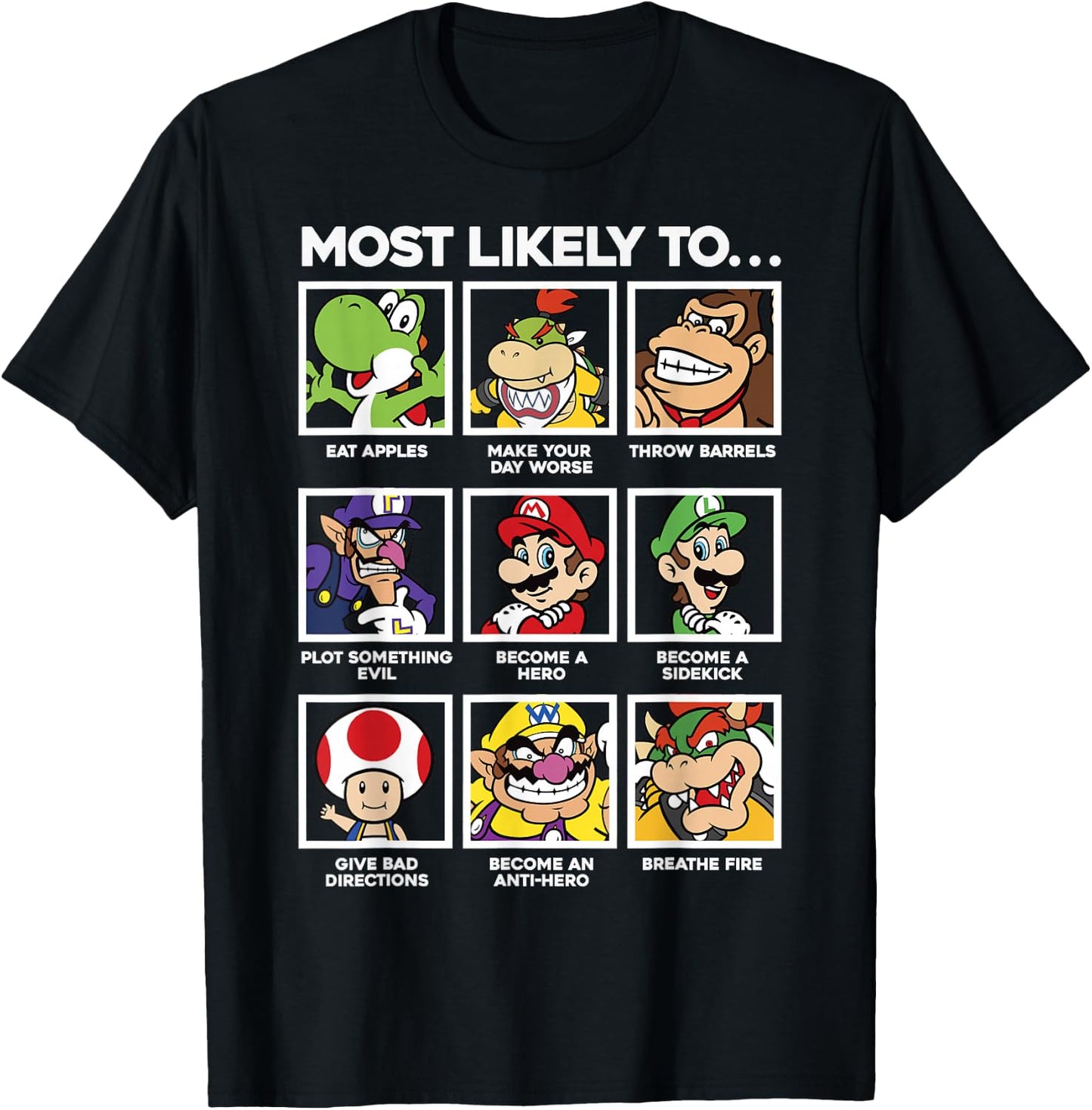 Super Mario Most Likely To Character Box Up T-Shirt - T-Shirt | Black
