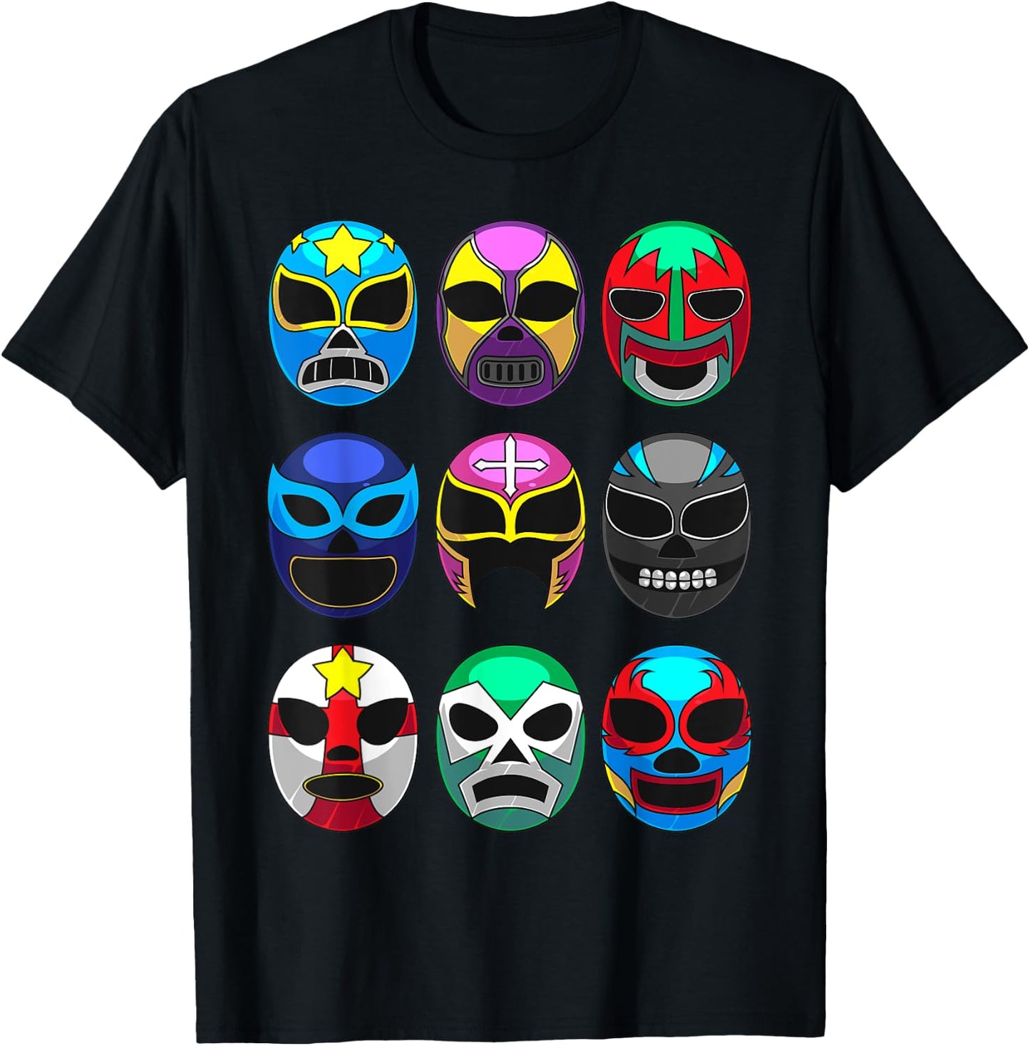 Cool Lucha Libre Wrestlers Masks | Funny Wrestling Gift Fan T-Shirt - T-Shirt | Black