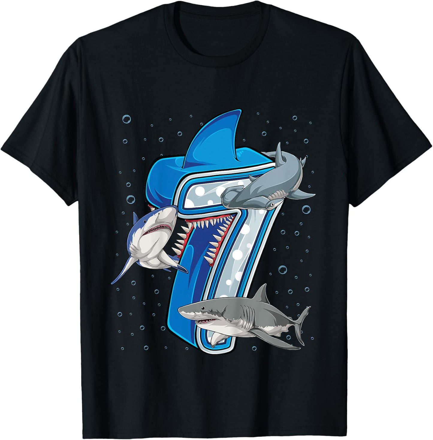 Kids 7th Birthday Boys Shark 7 years Old Ocean Shark B-day T-Shirt - T-Shirt | Black