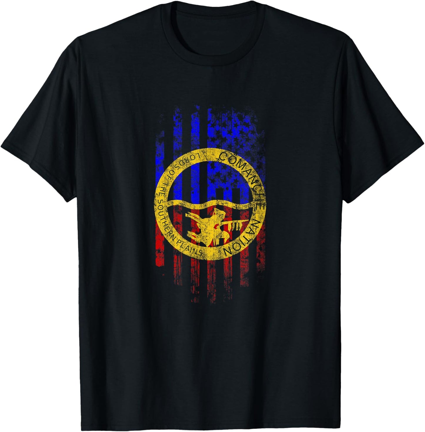 Comanche American Flag - Comanche Nation and USA Pride T-Shirt - T-Shirt | Black
