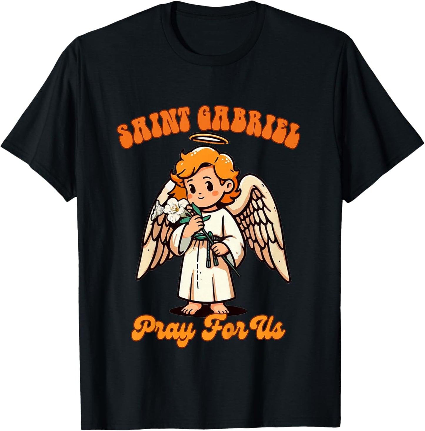 Kids Christian Religious Baby Prayer Saint Gabriel Pray For Us T-Shirt - T-Shirt | Black