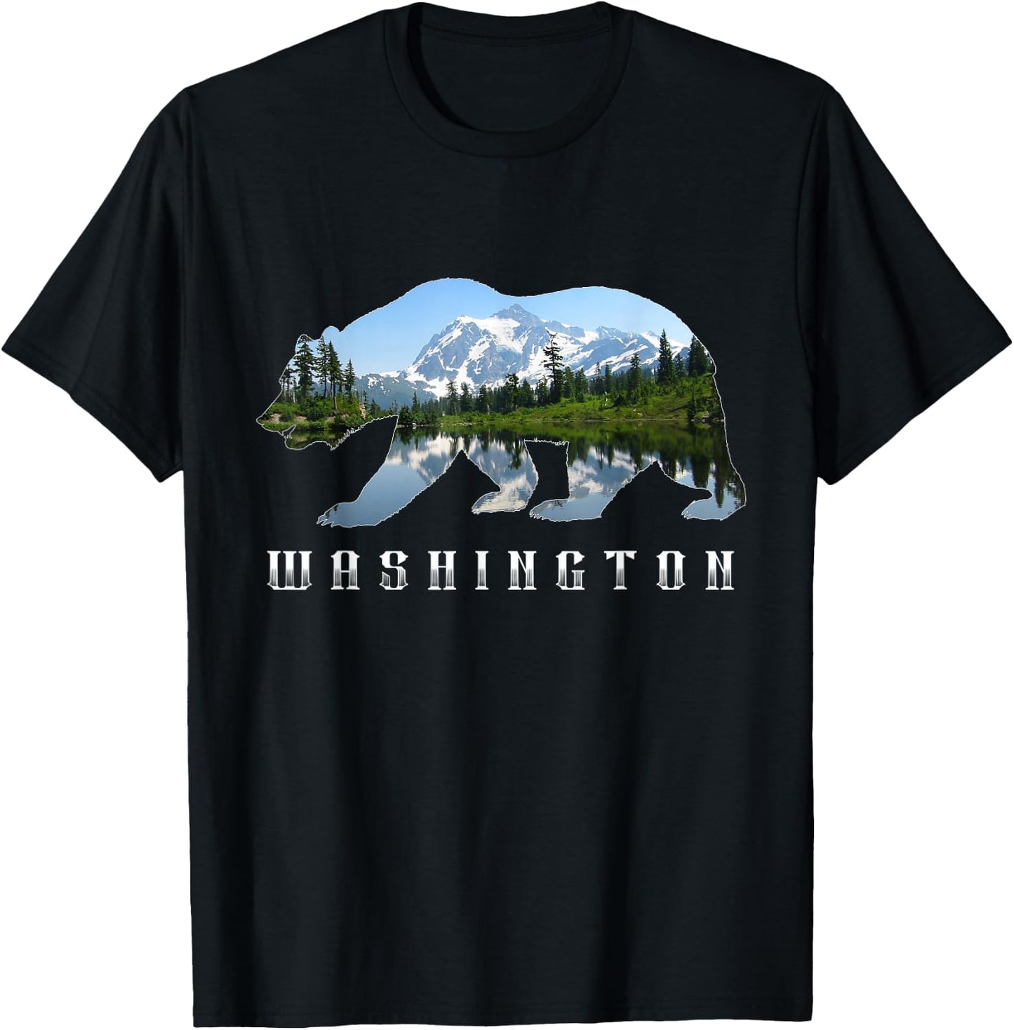 Washington Bear & North Cascades Park Image Souvenir T-Shirt - T-Shirt | Black