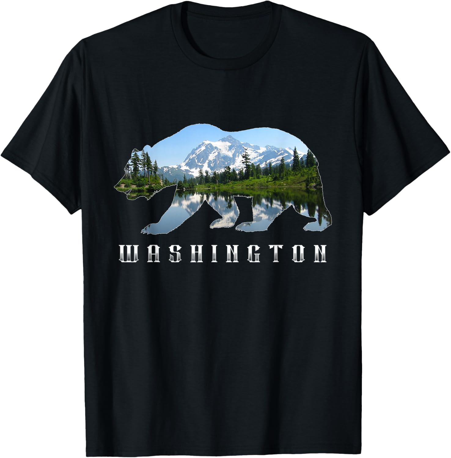 Washington Bear & North Cascades Park Image Souvenir T-Shirt - T-Shirt | Black