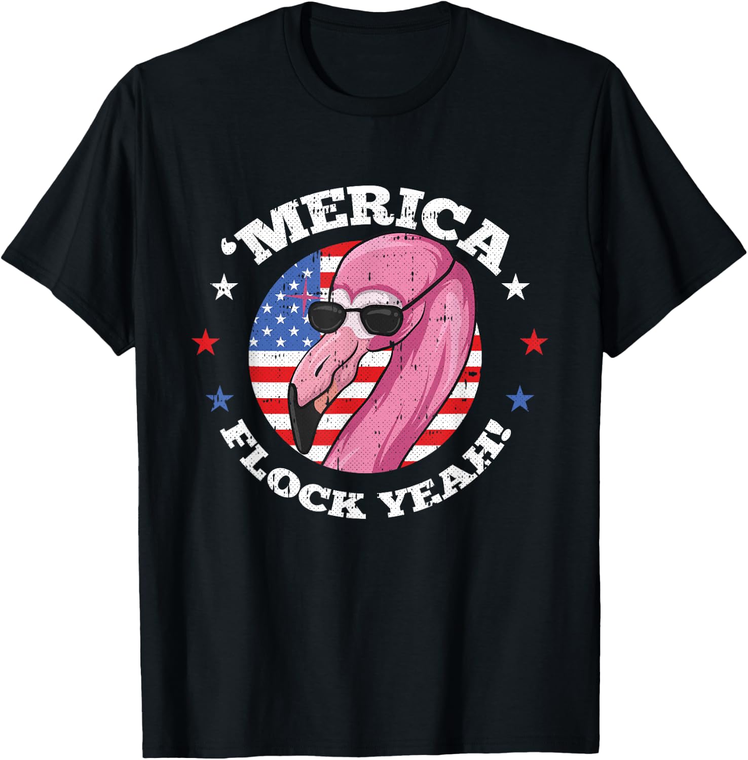 Merica 4th Of July Flamingo Flock Patriotic American Flag T-Shirt - T-Shirt | Black