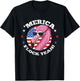 Merica 4th Of July Flamingo Flock Patriotic American Flag T-Shirt - T-Shirt | Black