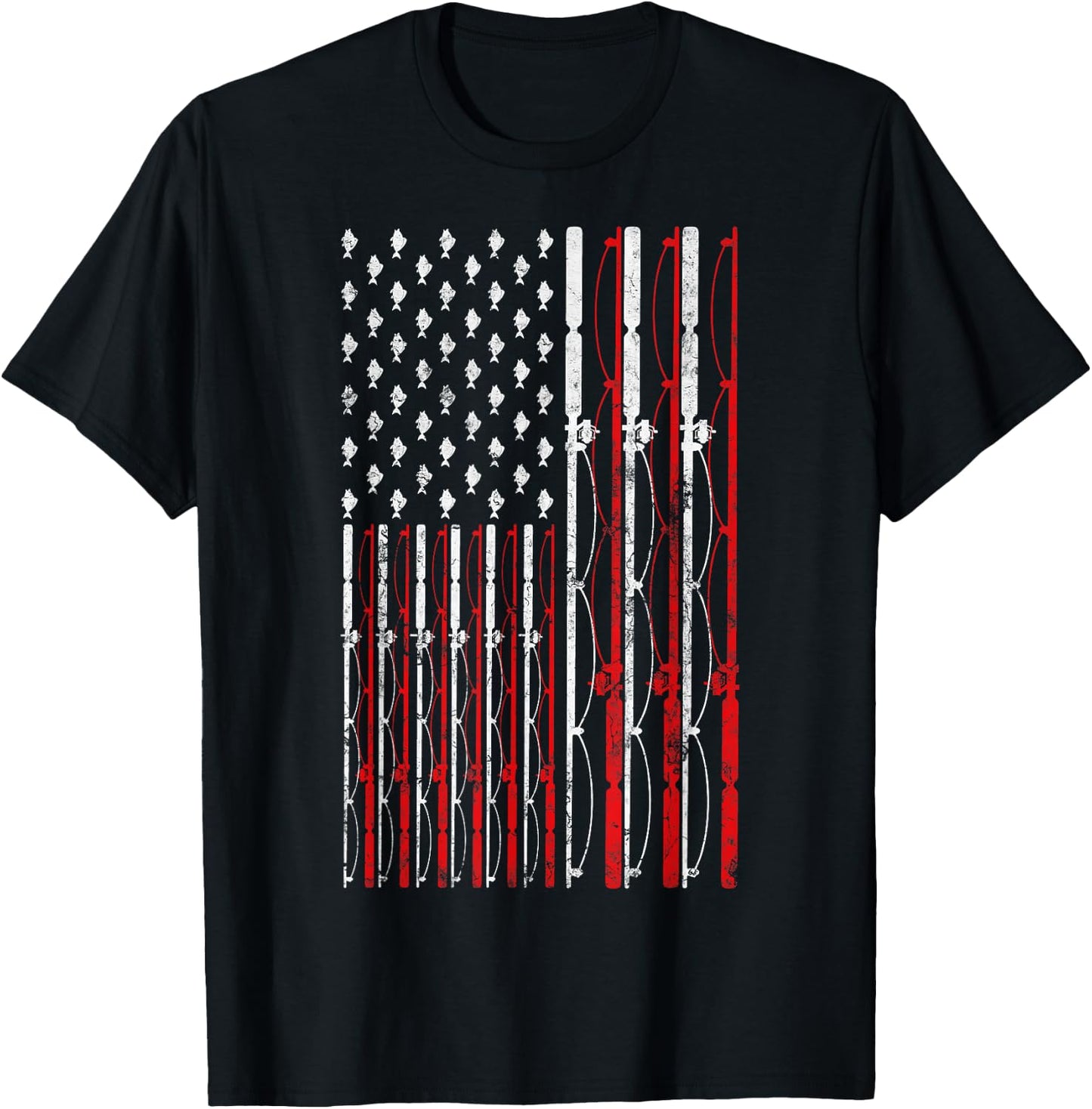 Fishing Rod American Flag Funny Vintage Fishing Small T-Shirt - T-Shirt | Black