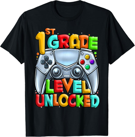 1st Grade Level Unlocked Video Gamer Back to School Kids T-Shirt - T-Shirt | Black