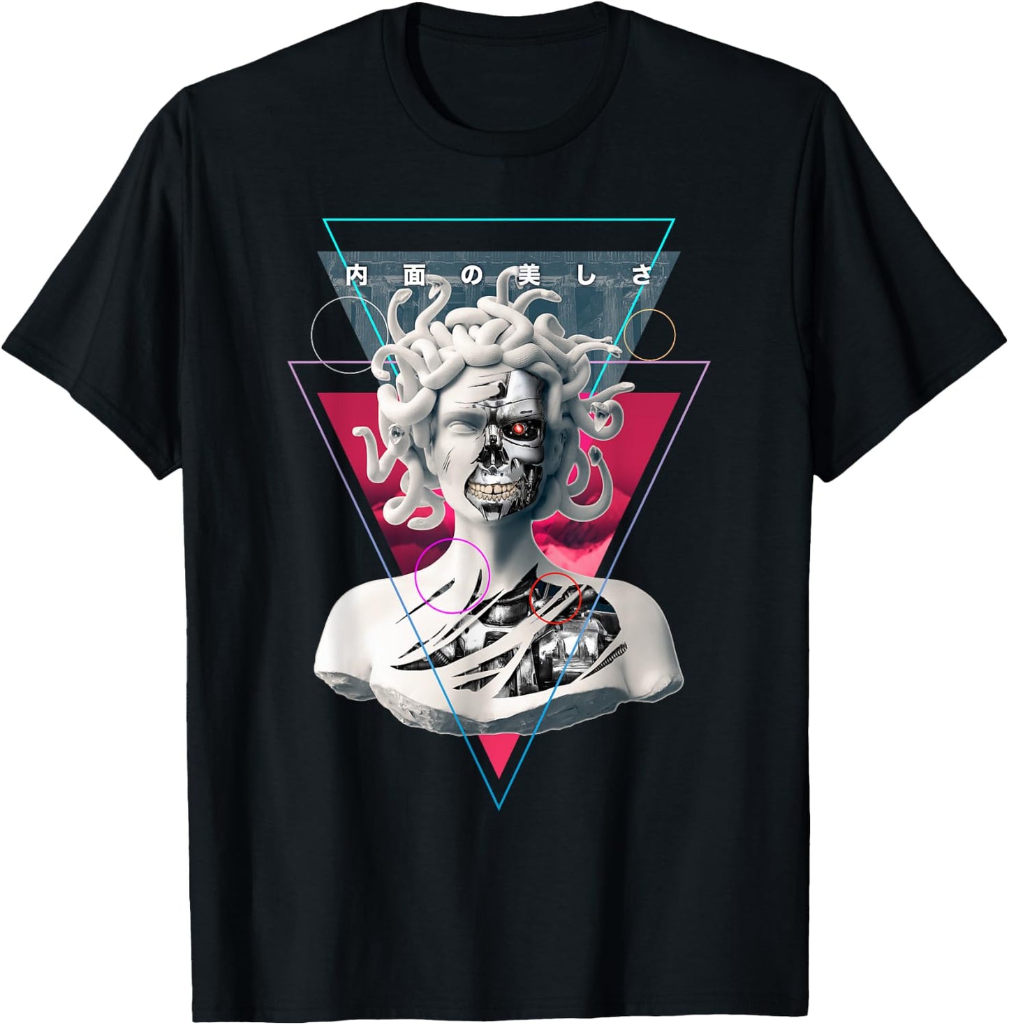 Vaporwave Cyborg Medusa Statue Aesthetic Art Japanese Otaku T-Shirt - T-Shirt | Black