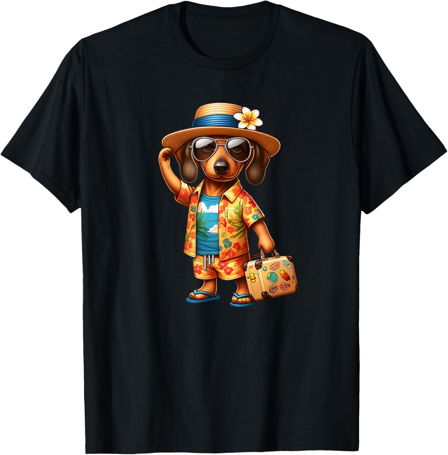Funny Dachshund Doxie Dog Hawaiian Outfit Men Women Kids T-Shirt - T-Shirt | Black