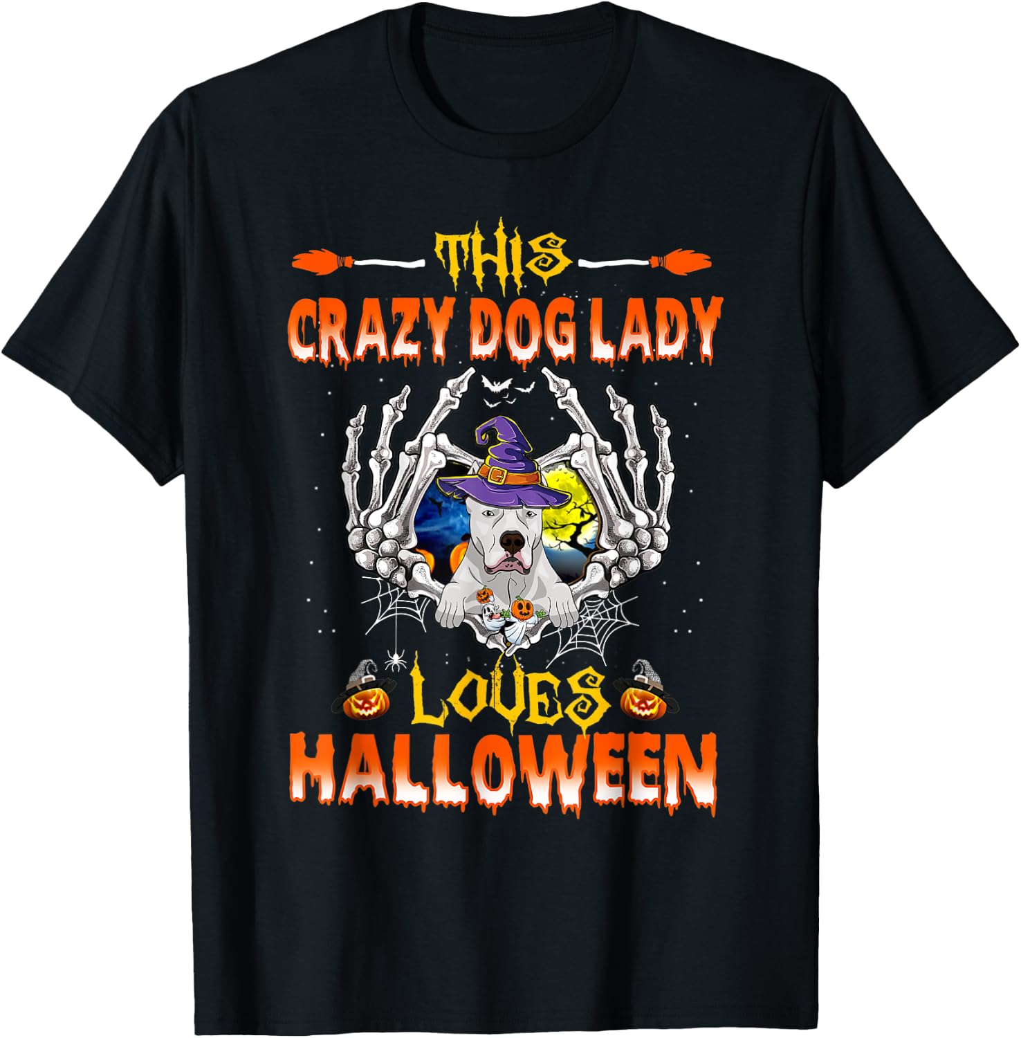 This Crazy Dog Lady Dogo Argentino Loves Halloween T-Shirt - T-Shirt | Black