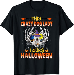 This Crazy Dog Lady Dogo Argentino Loves Halloween T-Shirt - T-Shirt | Black