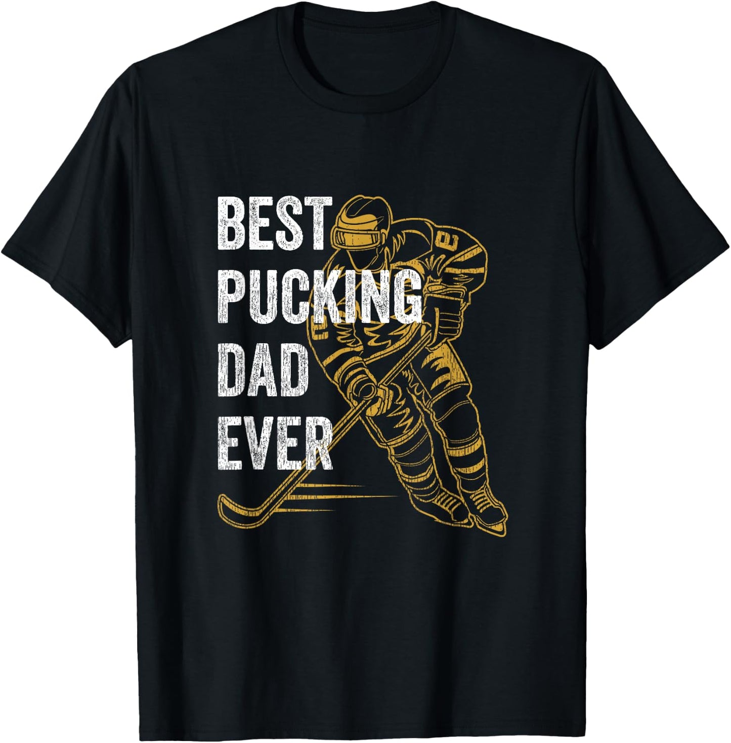 Vintage Best Pucking Dad Ever Retro Funny Hockey Father T-Shirt - T-Shirt | Black