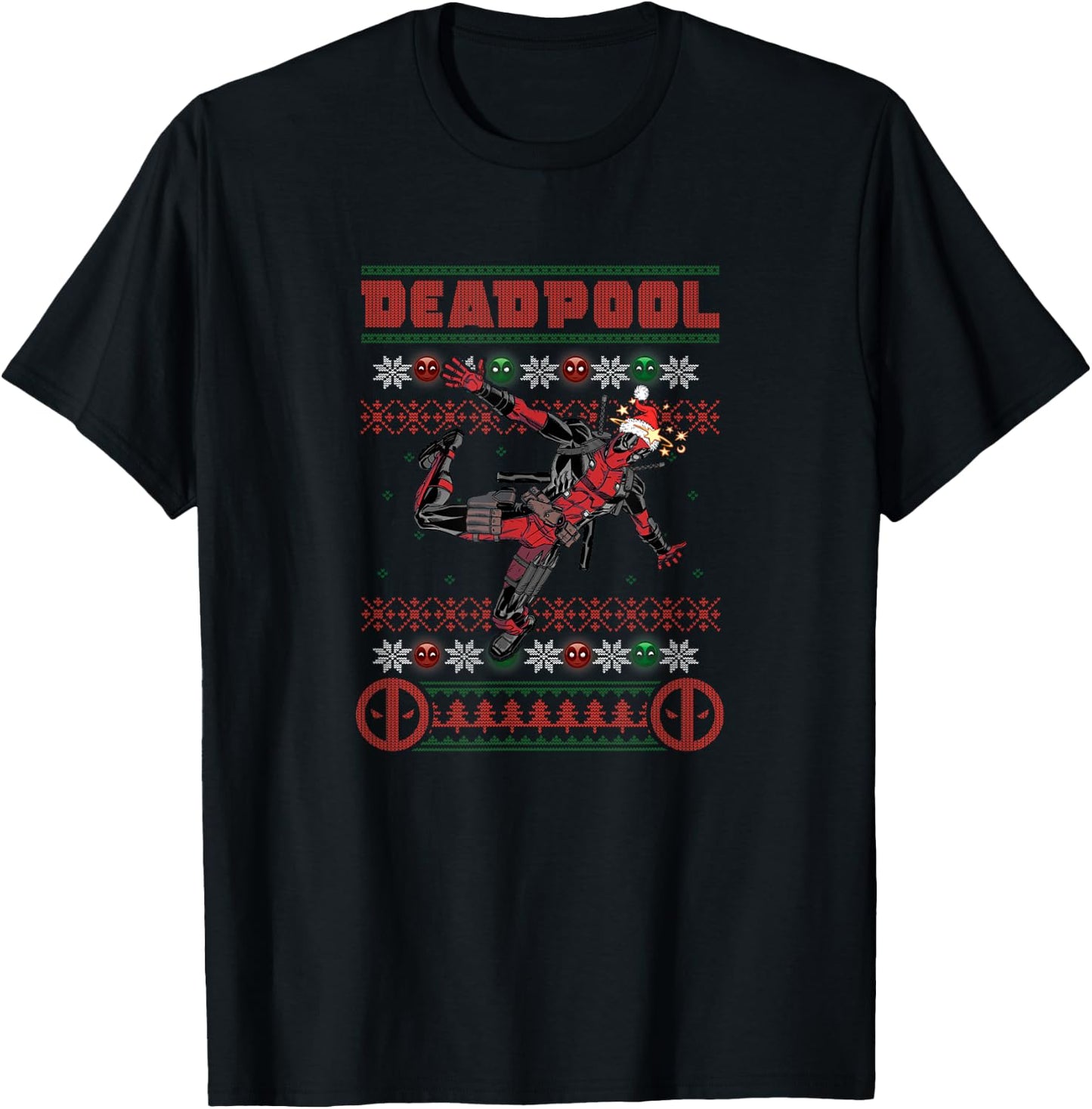 Marvel Christmas Deadpool Ugly Sweater T-Shirt - T-Shirt | Black