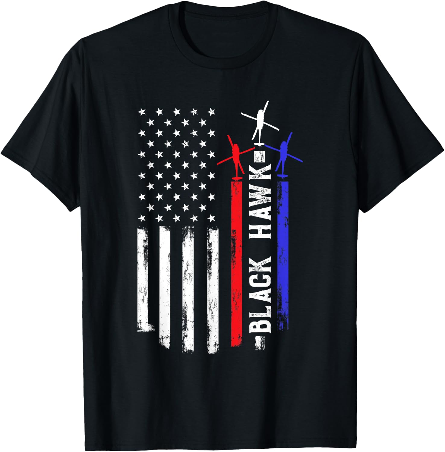 Patriotic USA Flag Military Helicopter UH-60 Black Hawk T-Shirt - T-Shirt | Black