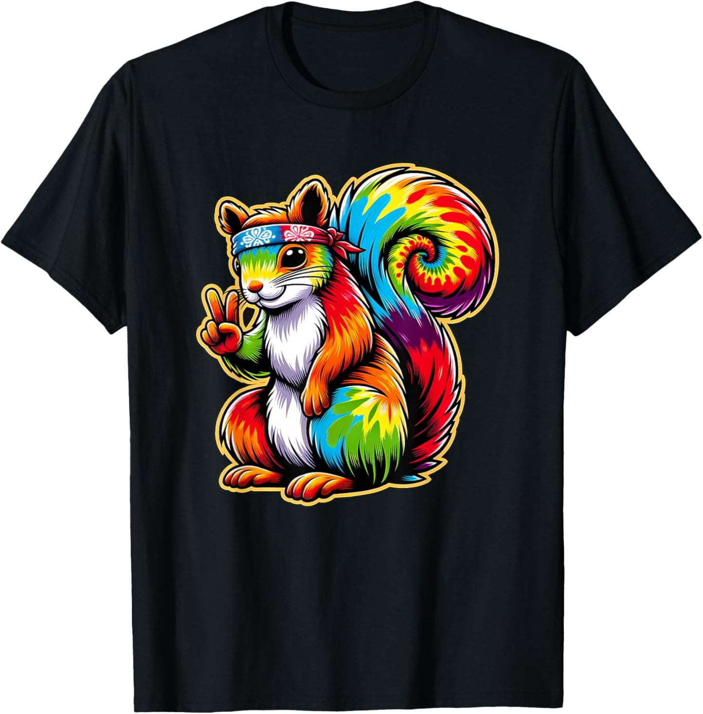 Peace Sign Tie Dye Squirrel T-Shirt - T-Shirt | Black