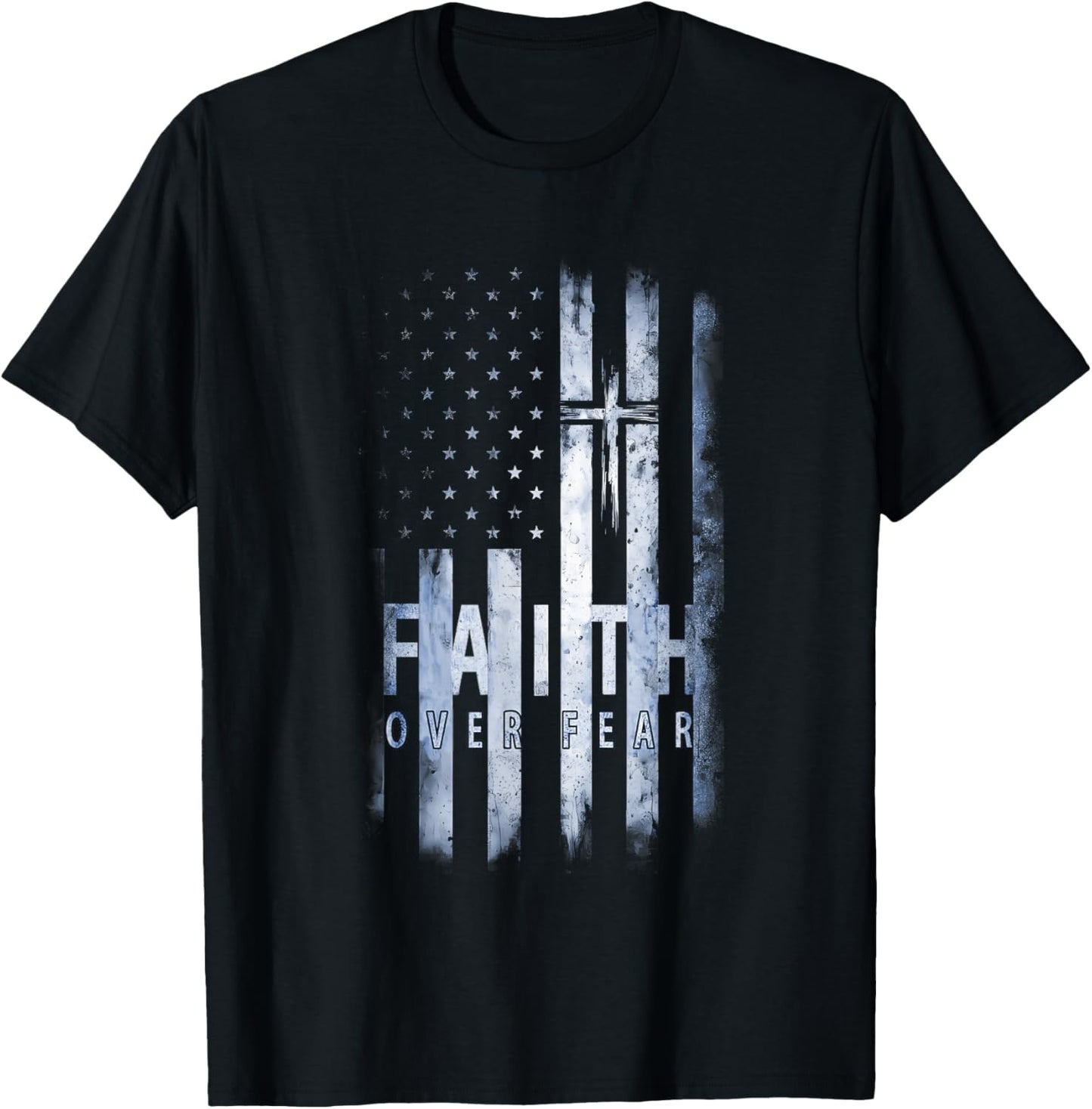 Patriotic USA American Flag Faith Over Fear Prayer Kids Men T-Shirt - T-Shirt | Black