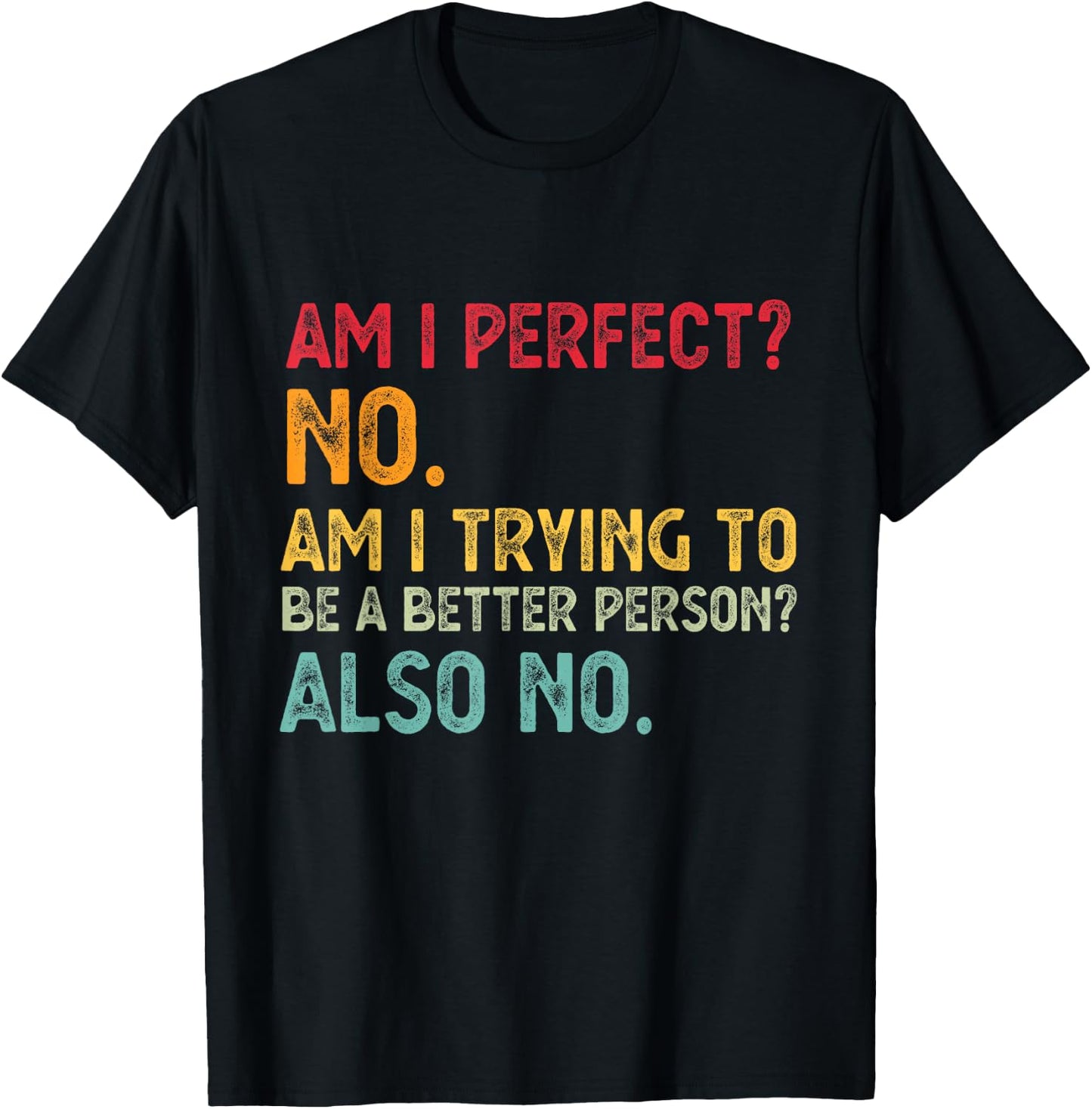 Am I Perfect? No. Am I Trying To Be A Better Person Funny T-Shirt - T-Shirt | Black